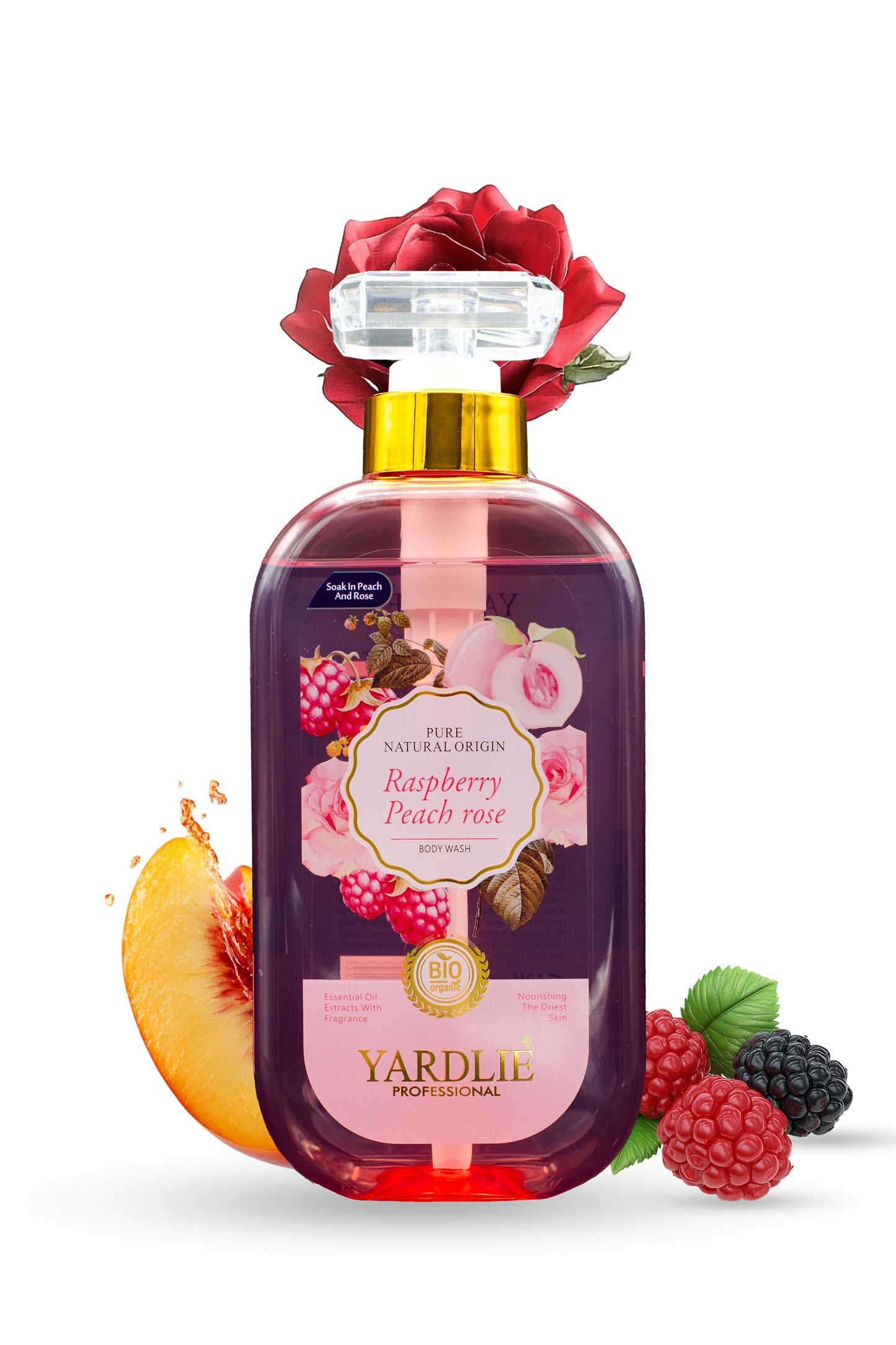 Body Wash | Raspberry Peach Rose | Bio Organic | Hydrating Driest Skin | Yardlie | 500ml