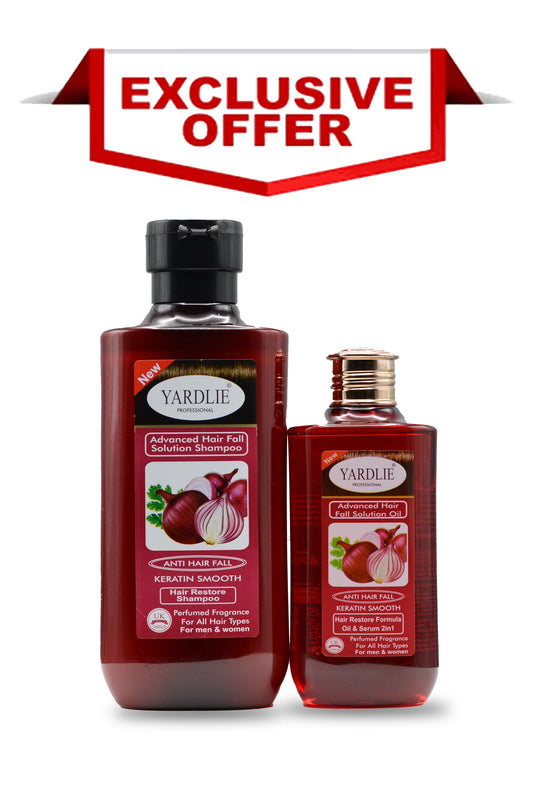 Yardlie Professional Onion Shampoo & Oil Deal. The Onion Hair Oil and Shampoo Combo is a natural remedy for hair loss and damage. The combo also helps to improve blood flow to the roots. Onions are a good source of sulfur, which is essential for hair growth. 