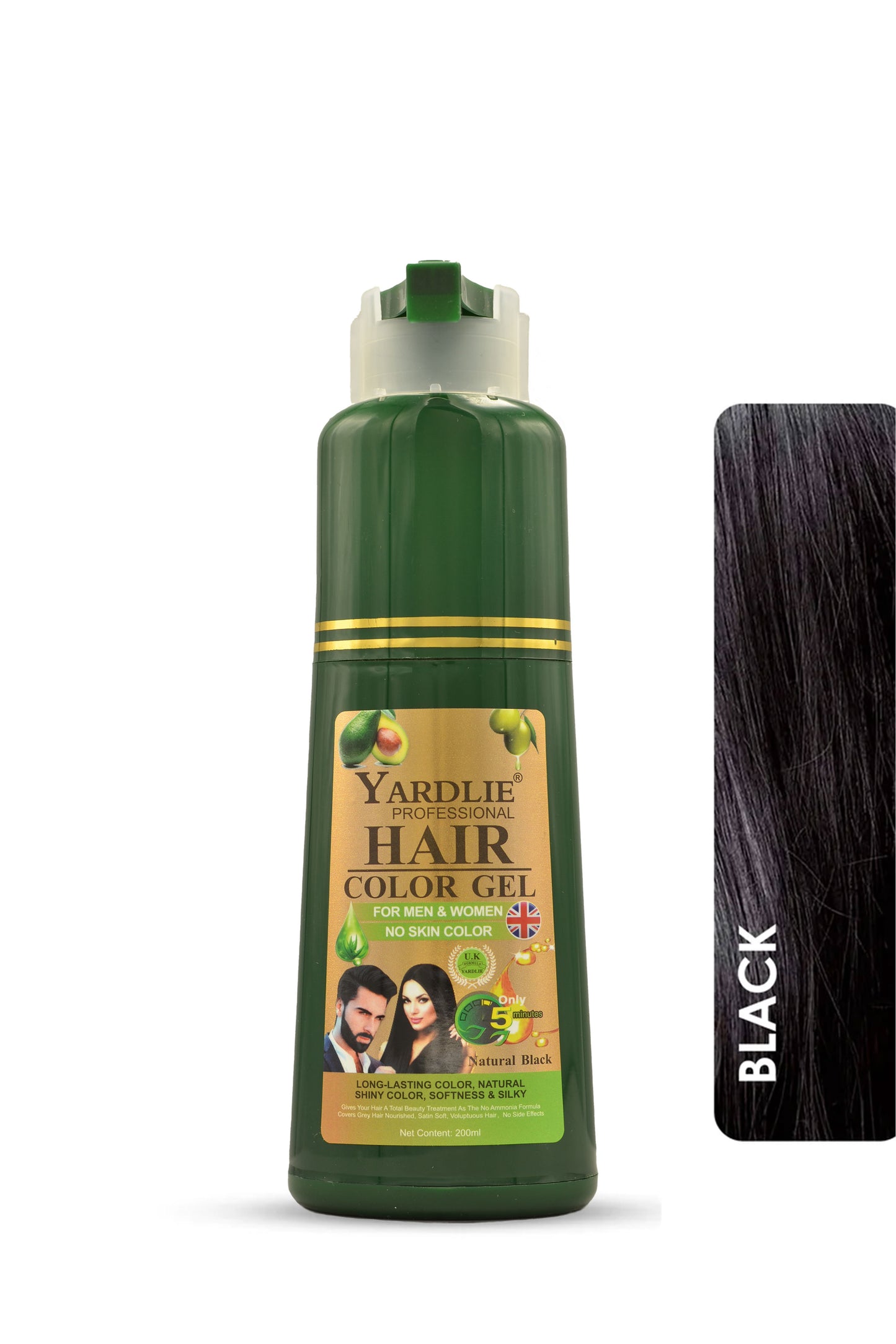 Yardlie Natural Black Hair Gel Color Shampoo 200ml. No Stain