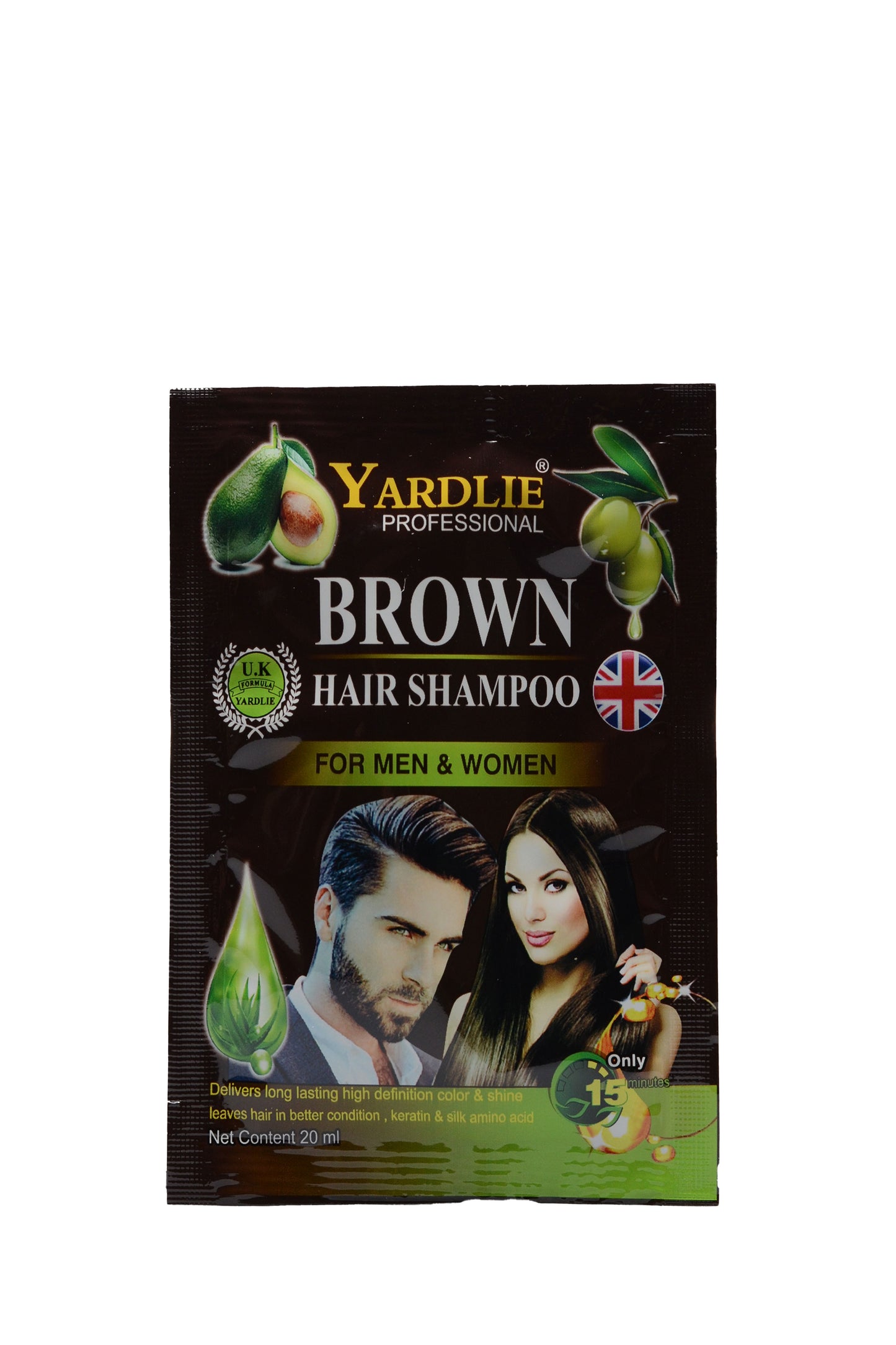 Yardlie Brown Hair Color Shampoo UK Based Formula Sachet 20ML.