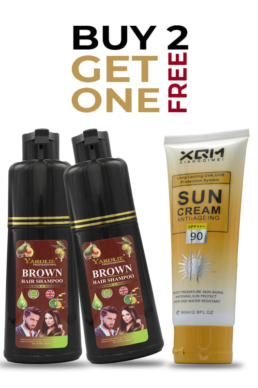 Limited Offer Buy 2 Hair Color Shampoo and Get Sun Cream Free.
