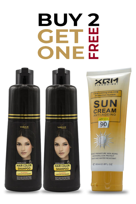 Limited Offer Buy 2 Hair Color Shampoo and Get Sun Cream Free.