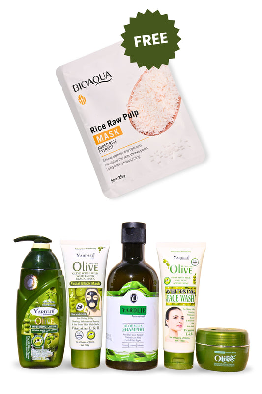 Olive Skin & Hair Care Package With Free Rice Facial Mask.