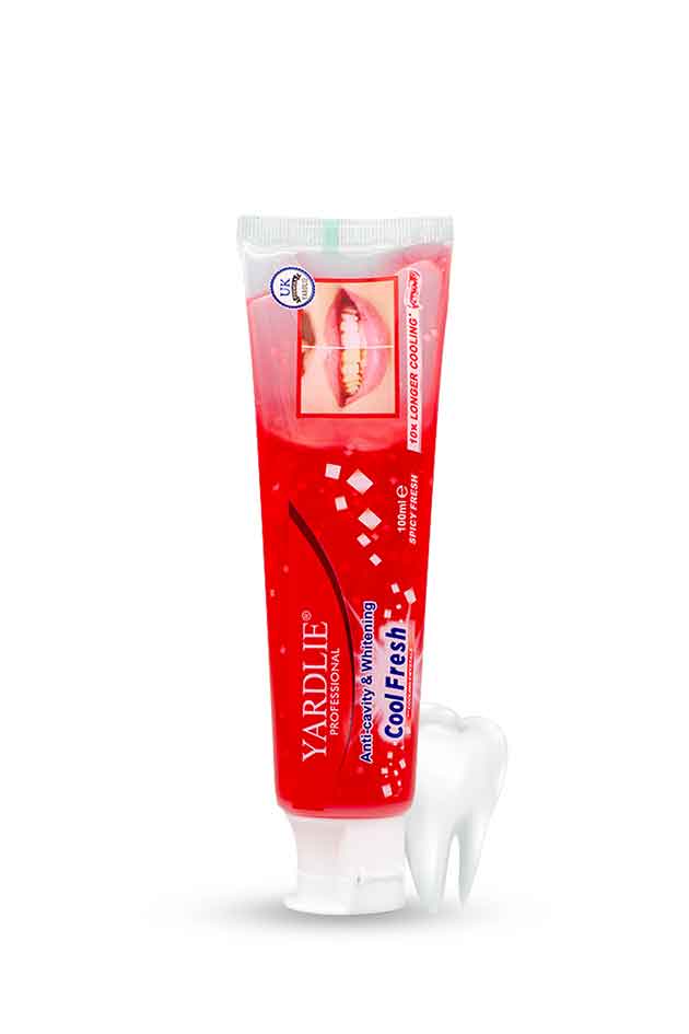 Yardlie Professional Anti Cavity and Whitening Cool Fresh toothpaste 100ml red tube for fresh breath and daily oral care, Red toothpaste tube with visible branding on a white background