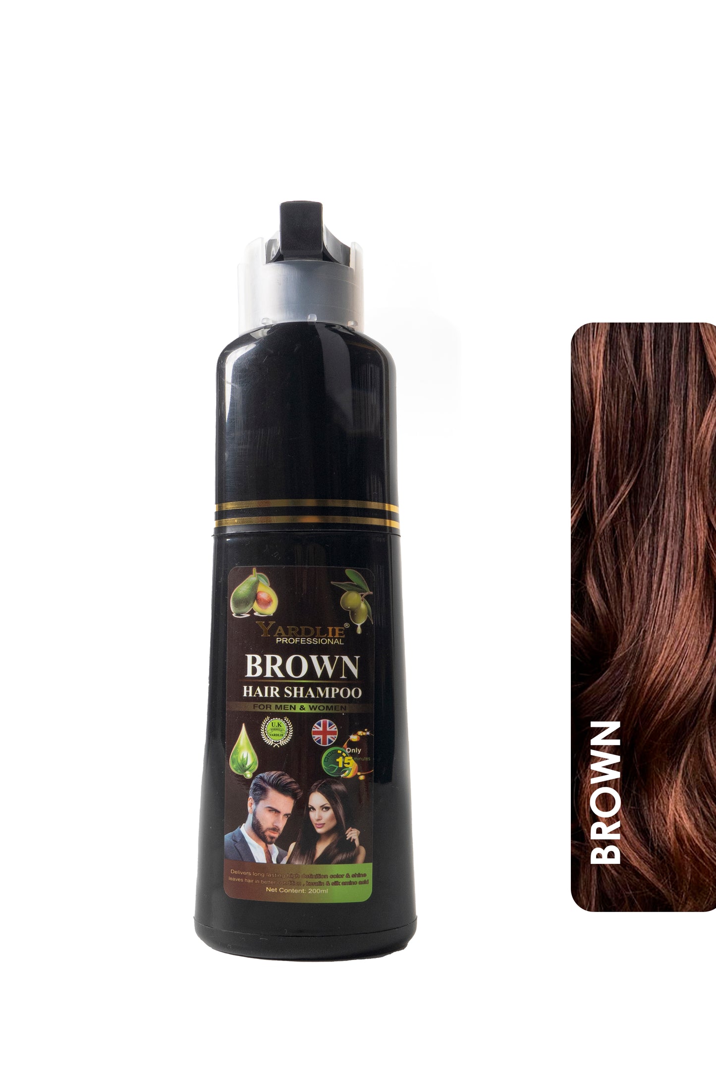 Yardlie Brown Hair Color Shampoo UK Based Formula 200ml.