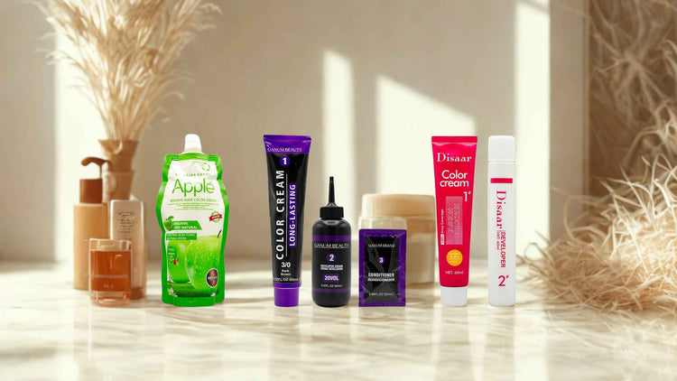 Hair color collection featuring Apple Hair Color Shampoo, color cream and developer products for online shopping in Pakistan
