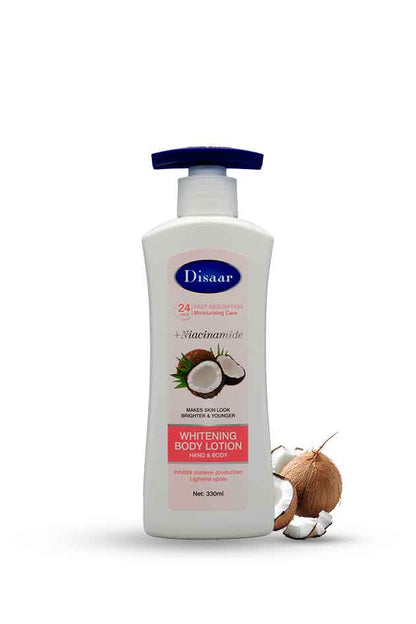 Disaar whitening body lotion with coconut on a white background
