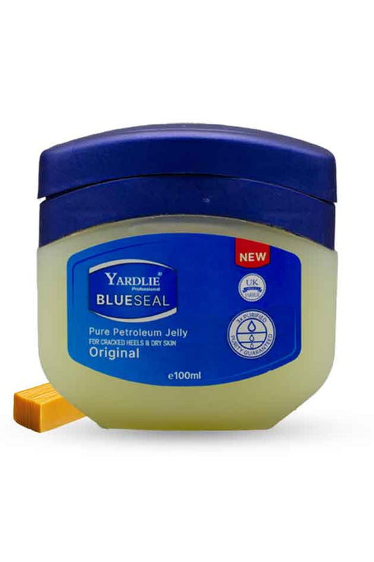 Yardlie BlueSeal Petroleum Jelly Original – For Cracked Heels & Dry Skin. Jar of Yardley Blue Seal petroleum jelly on a white background