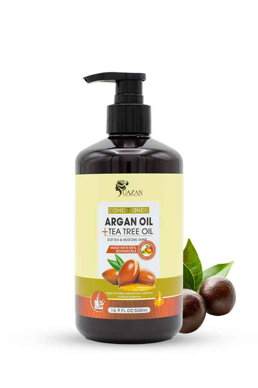 UAZAN Argan Oil + Tea Tree Oil Hair Conditioner 500 ml – Deep Moisturizing & Shine Restoring Formula. Bazas Argan Oil + Tea Tree Oil bottle with pump on a white background