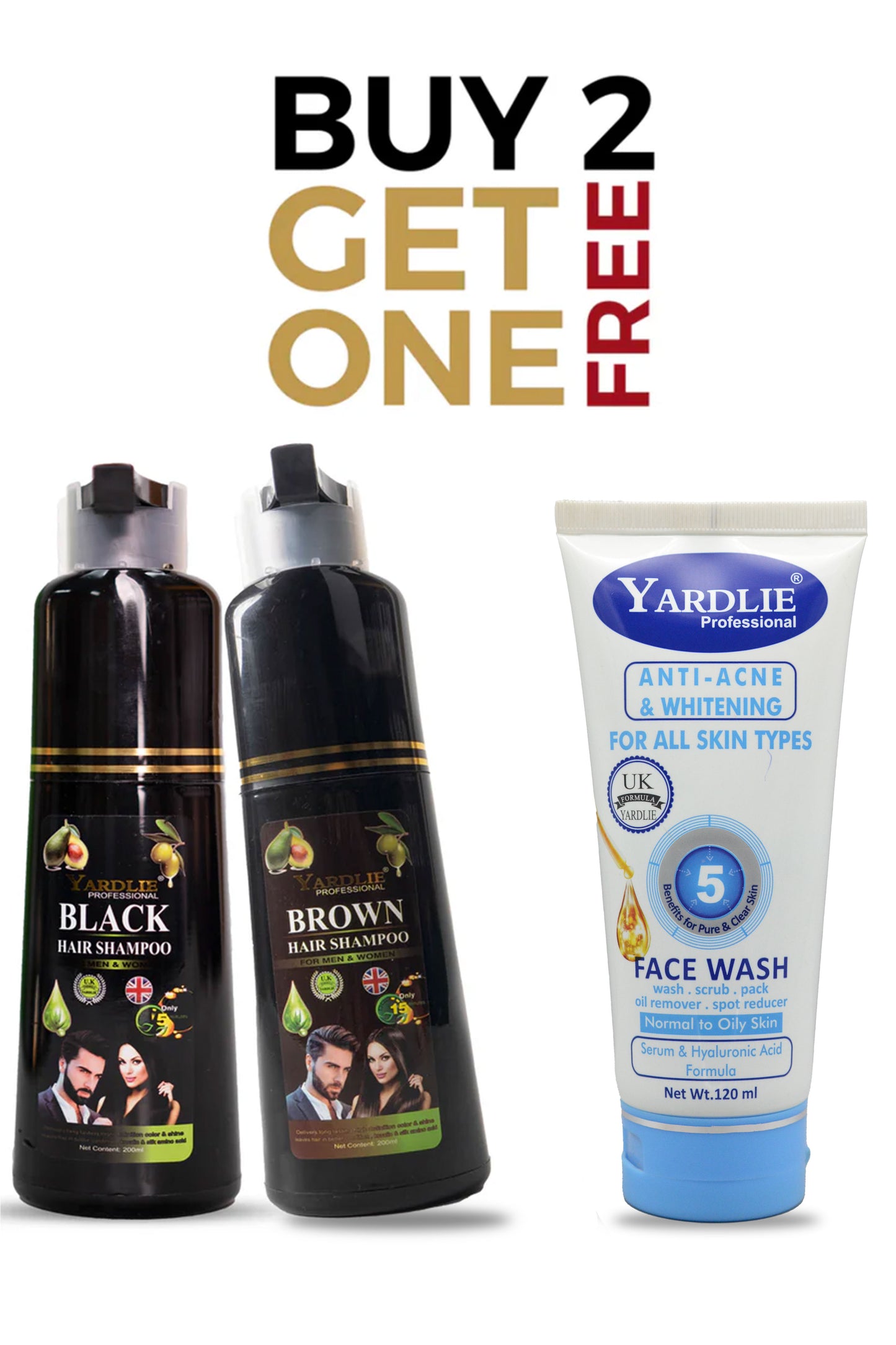 Limited Time Offer Buy 2 Hair Color Shampoo with Free Yardlie Anti Acne Face Wash.