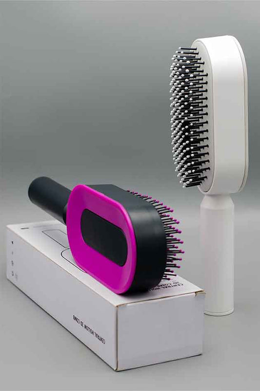 Self-cleaning hair brush with 3D air cushion – front view