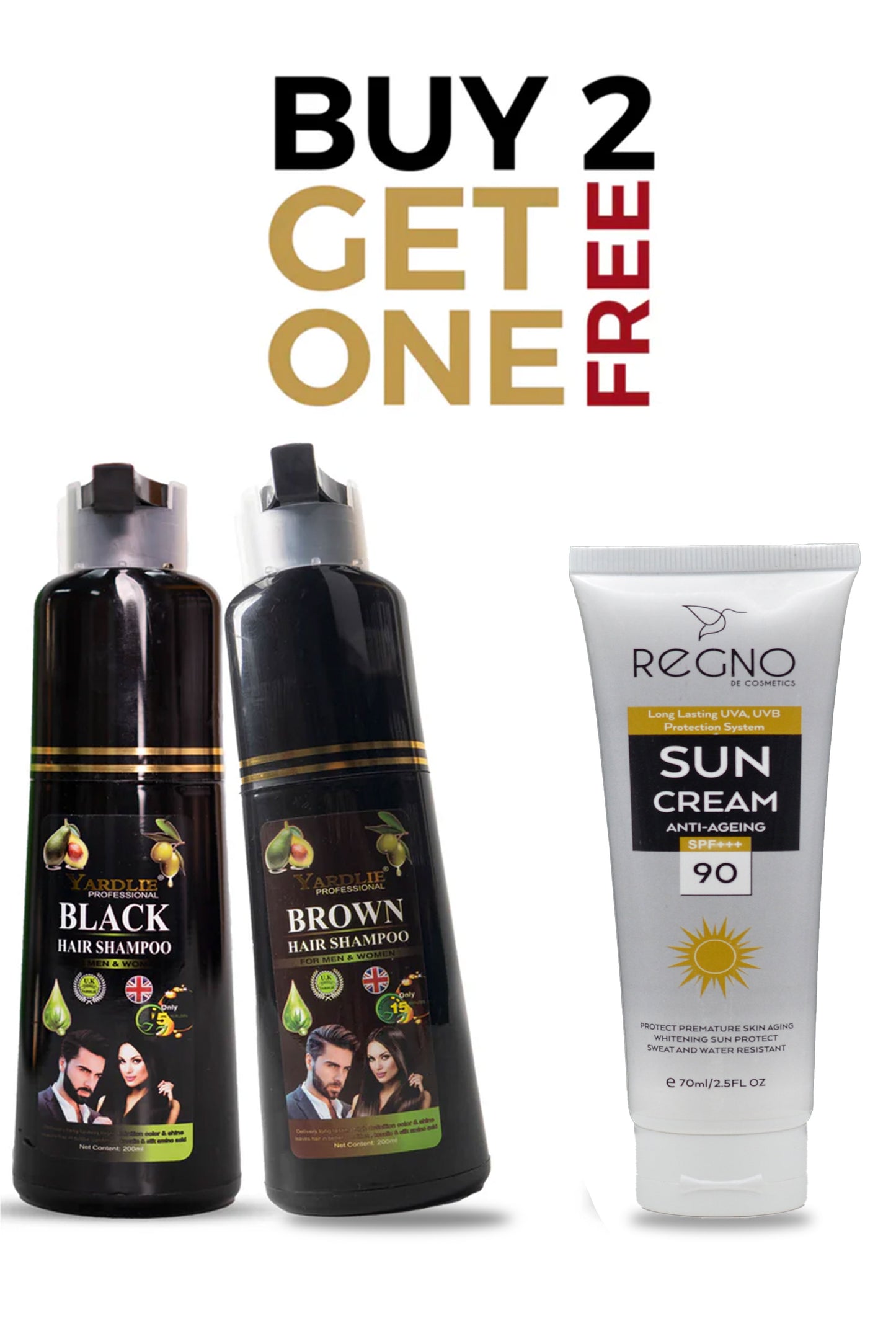 Limited Time Offer Deal Buy 2 Hair Color Shampoo and Get Regno Sun Cream with 90 SPF Free..