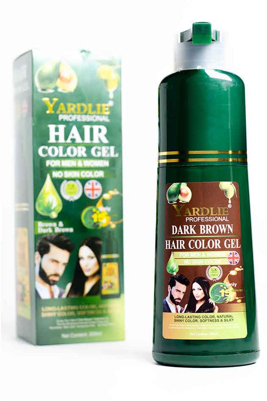 Yardlie Professional Dark Brown Hair Color Gel – 30% Used with Original Box | Clearance Sale. Yardlie Dark Brown Hair Color Gel with packaging on a white background