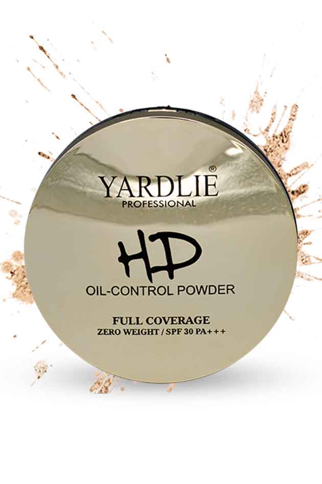 Yardlie VC B5 Whitening BB Powder 24K Oil Control HD Powder 36g, Yardlie Professional HD Oil-Control Powder container with powder scattered around on a white background