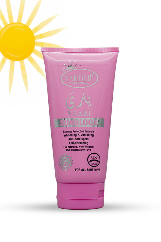 Yardlie Professional Yaari Sunblock SPF 60 150ml with UVA UVB protection, water resistant formula and fast absorbing sun care for Pakistan