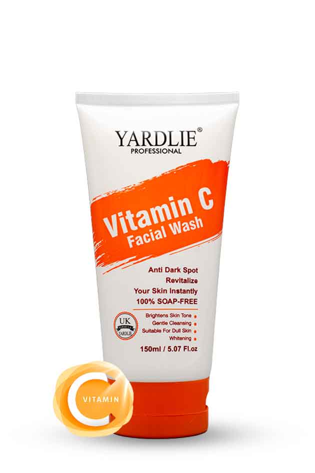 Yardlie Vitamin C Facial Wash 150ml brightening face cleanser for dull skin, Yardlie Vitamin C Facial Wash tube on a white background