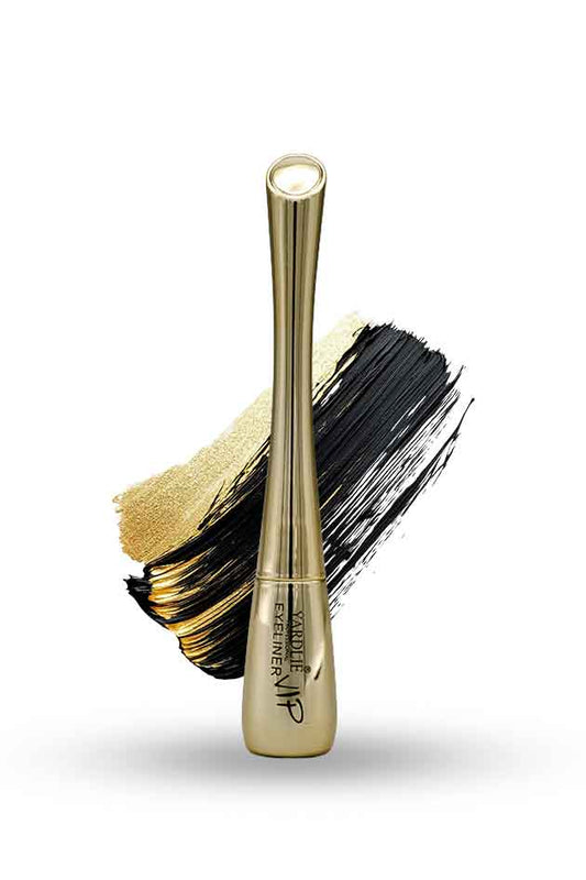 Yardlie VC-B5 Quick Drying Waterproof Liquid Eyeliner 5ml, Makeup brush with gold and black bristle tips on a white background