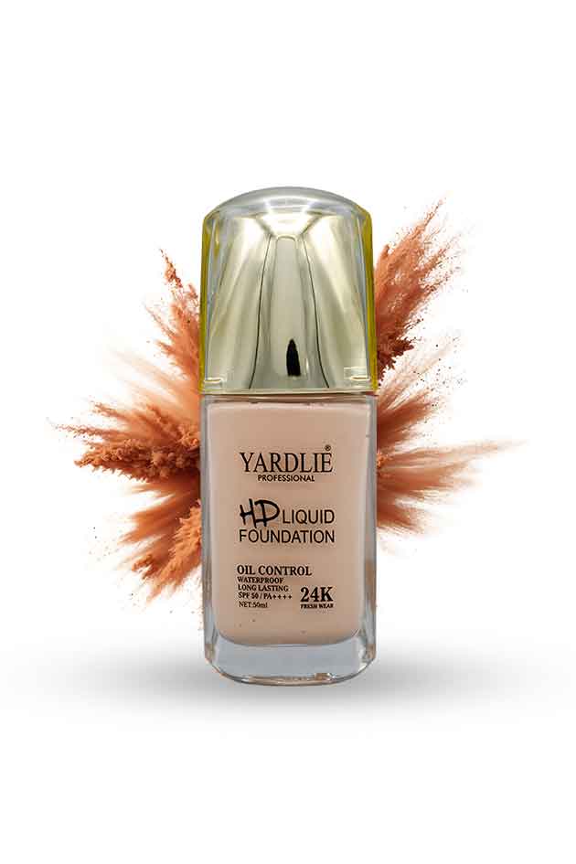 Yardlie VC B5 Whitening BB Cream HD Liquid Foundation 50ml. Yardlie HD Liquid Foundation bottle with pampas grass on a white background