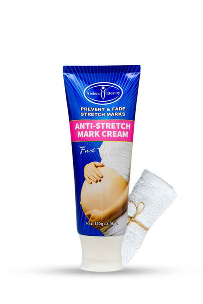 Aichun Beauty Anti Stretch Mark Cream 120g available at Yardlie Pakistan. Anti-stretch mark cream tube with packaging on a white background