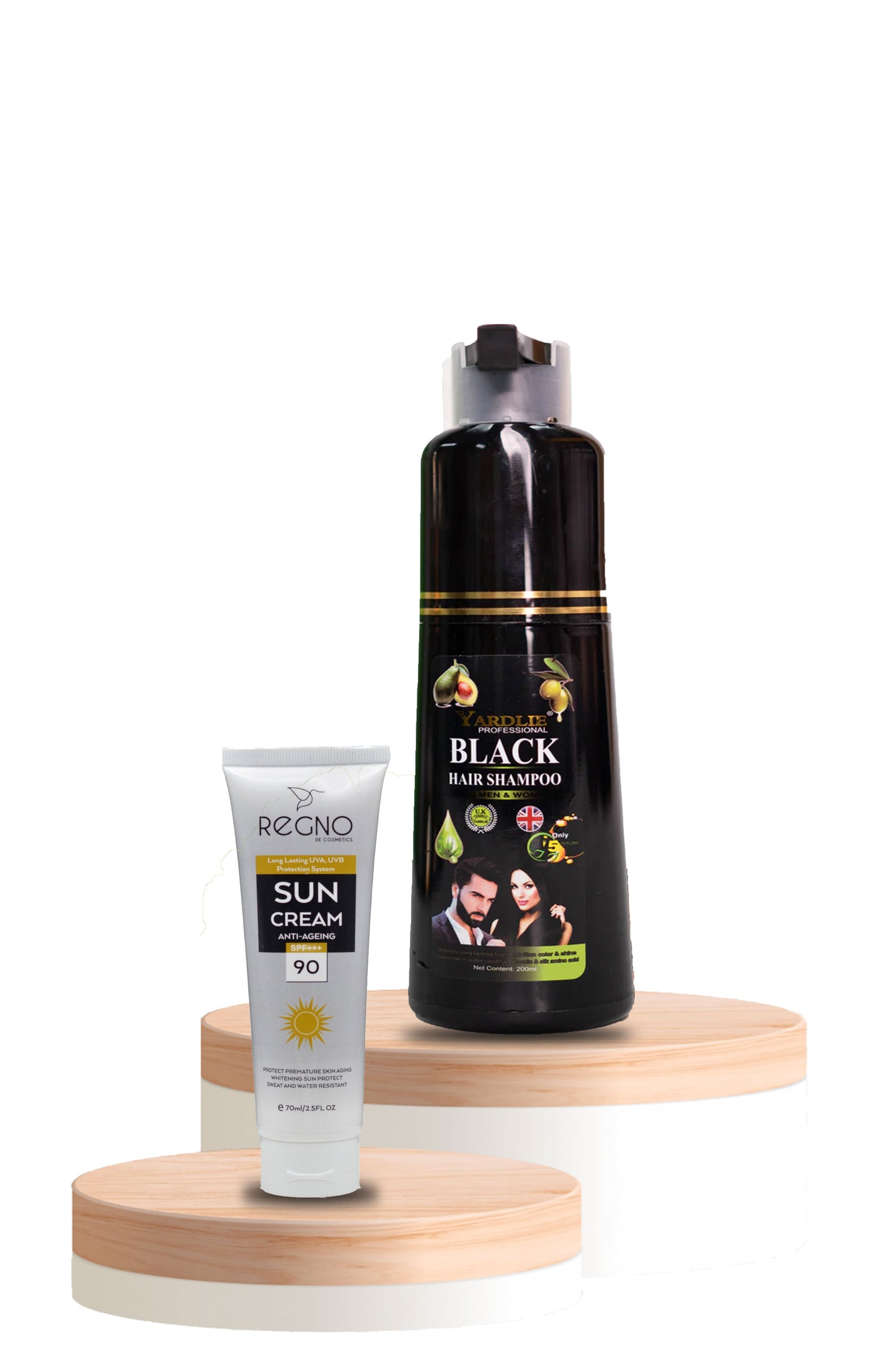 Yardlie Natural Black Hair Color Shampoo with Regno Sunblock.