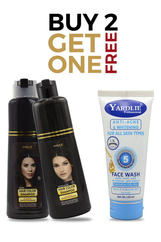 Limited Offer Buy 2 Premium Hair Color Shampoos With a Free Yardlie Professional Anti Acne Face Wash & Free Shipping.