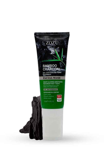 ZOZU Bamboo Charcoal Foam Cleanser with Brush | Deep Purifying Glow | 120g