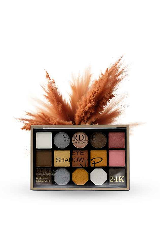 Yardlie VC B5 Eye Shadow VIP 24K Palette 01 15 Colors,Makeup eyeshadow palette with pampas grass on a white background