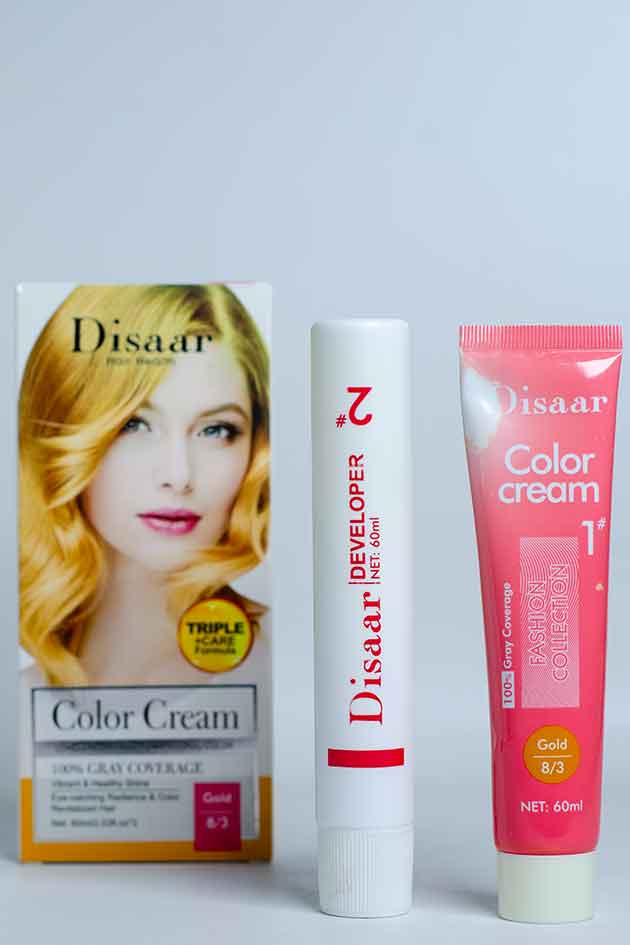 Disaar Fashion Collection Hair Color Cream Gold 8/3 with Developer 60ml Tube