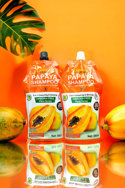 Yardlie Papaya Hair Colour Shampoo Dark Brown Ammonia Free (500ml x 2) Pack