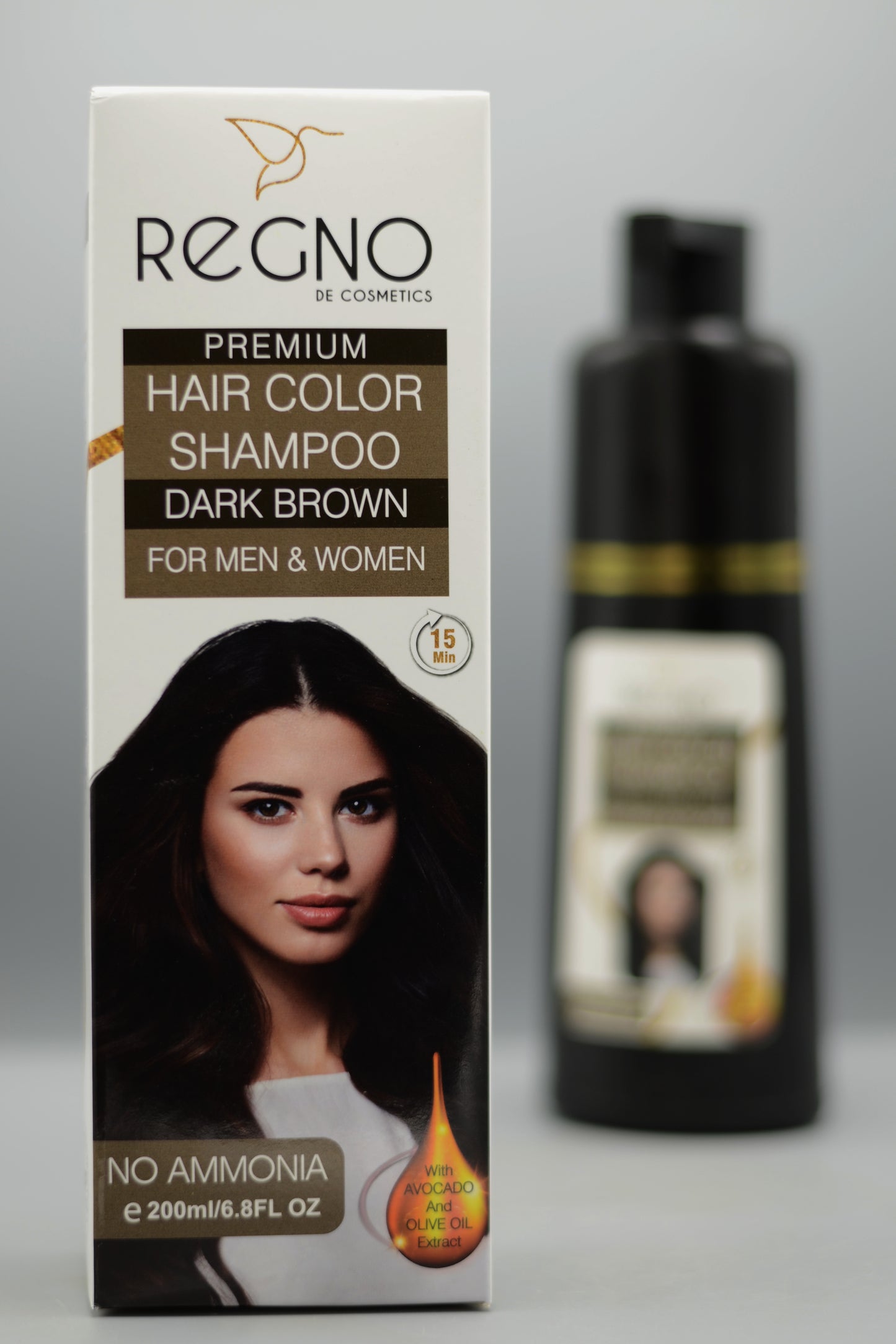 Regno Premium Dark Brown Hair Color Shampoo 200ml.