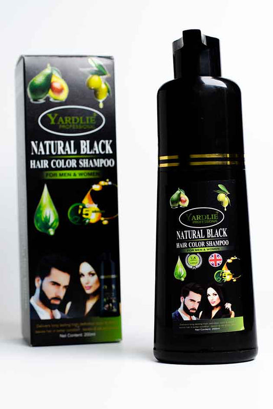 Yardlie Professional Natural Black Hair Color Shampoo – 30% Leaked with Original Box | Clearance Sale. Yardlie Natural Black Hair Color Shampoo with packaging on a white background