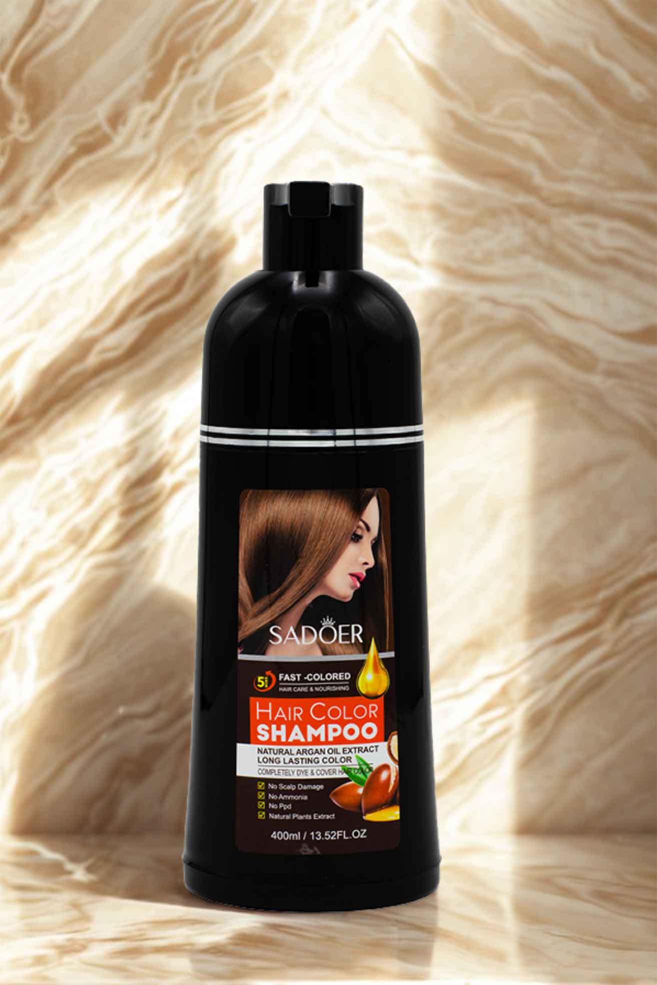 Sadoer Chestnut Brown Argan Hair Shampoo Covers Grays | Nourishes Hair Naturally | 400ML