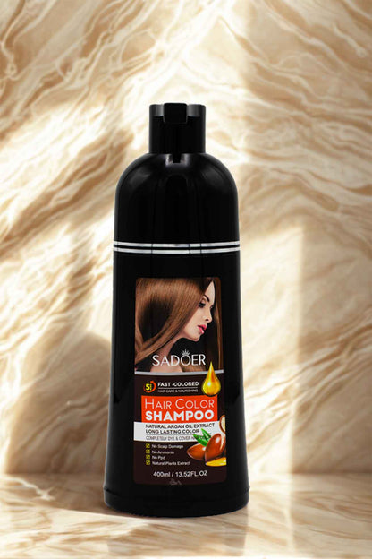 Sadoer Chestnut Brown Argan Hair Shampoo Covers Grays | Nourishes Hair Naturally | 400ML