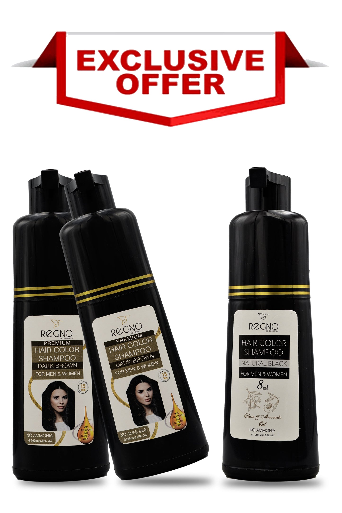 Limited Time Offer Deal of Regno Premium Hair Color Shampoo.