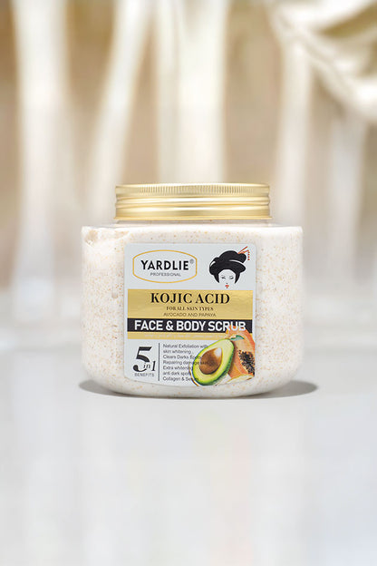Yardlie Kojic Acid Face and Body Scrub Avocado and Papaya 500g