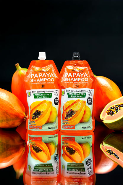 Yardlie Papaya Hair Colour Shampoo Natural Black Ammonia Free (500ml x 2) Pack