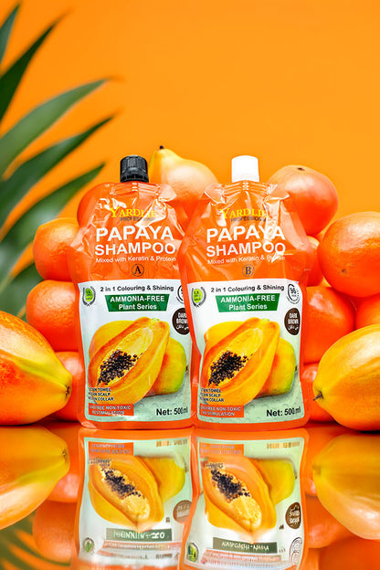 Yardlie Papaya Hair Colour Shampoo Dark Brown Ammonia Free (500ml x 2) Pack
