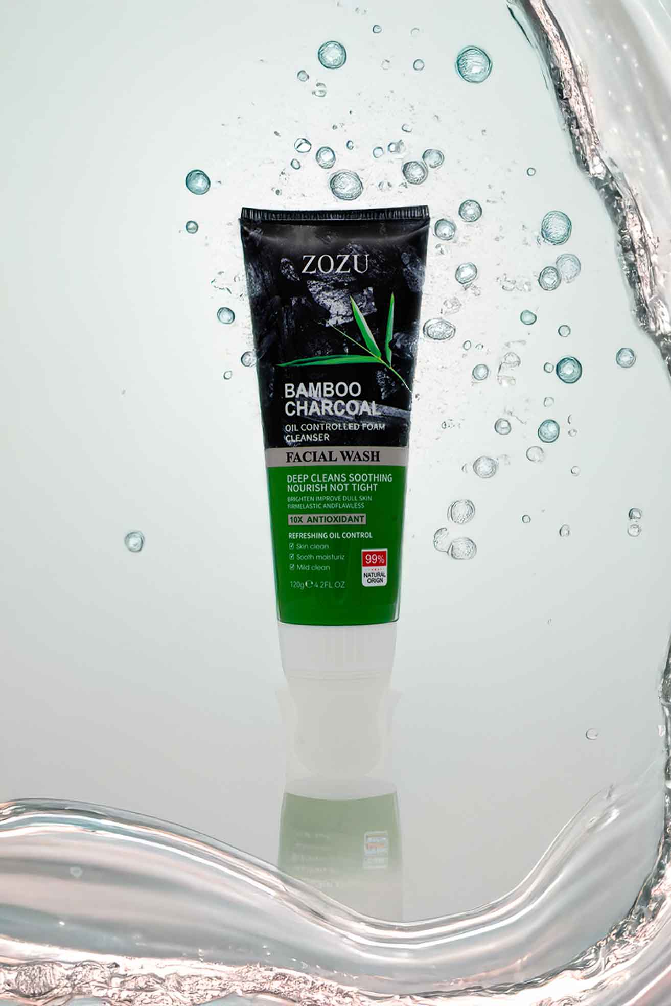 ZOZU Bamboo Charcoal Foam Cleanser with Brush | Deep Purifying Glow | 120g