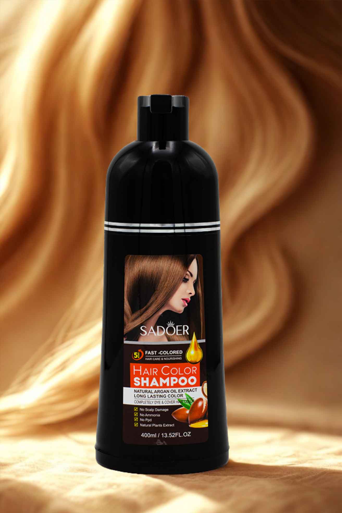 Sadoer Chestnut Brown Argan Hair Shampoo Covers Grays | Nourishes Hair Naturally | 400ML