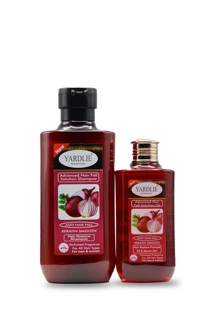 Yardlie Professional Onion Shampoo & Oil Deal. The Onion Hair Oil and Shampoo Combo is a natural remedy for hair loss and damage. The combo also helps to improve blood flow to the roots. Onions are a good source of sulfur, which is essential for hair growth. 