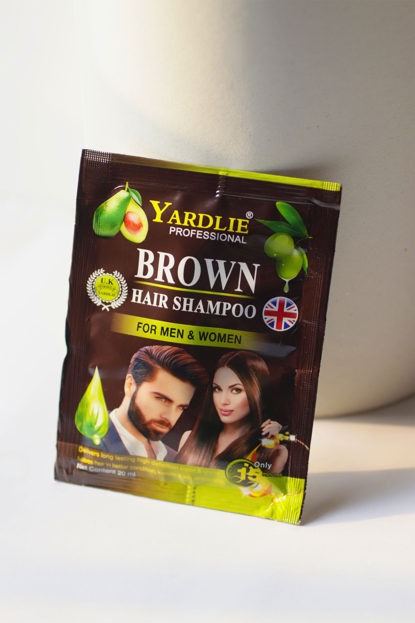 Yardlie Brown Hair Color Shampoo UK Based Formula Sachet 20ML.