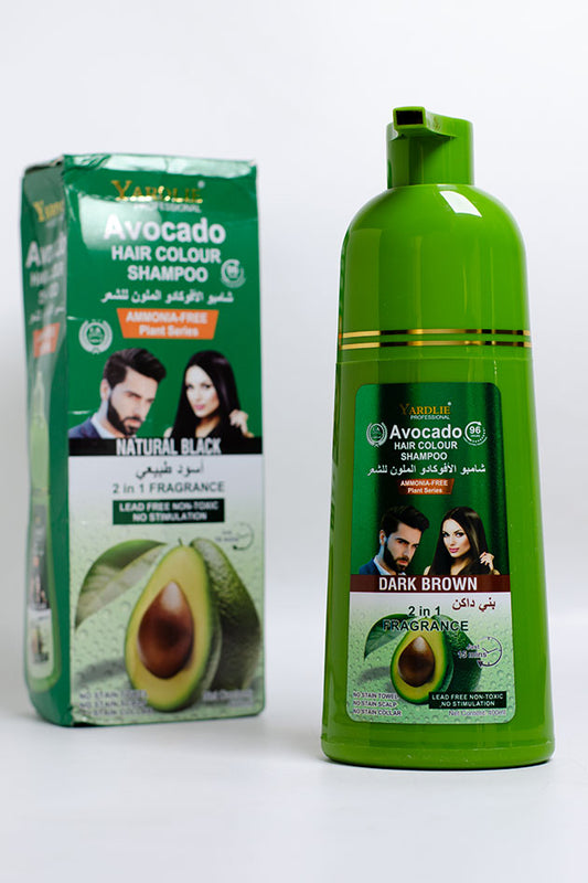 Yardlie Professional Avocado Hair Colour Shampoo Dark Brown 400ml, 2 in 1 (Clearance, Damaged Box, No Gloves, 10% Leaked)