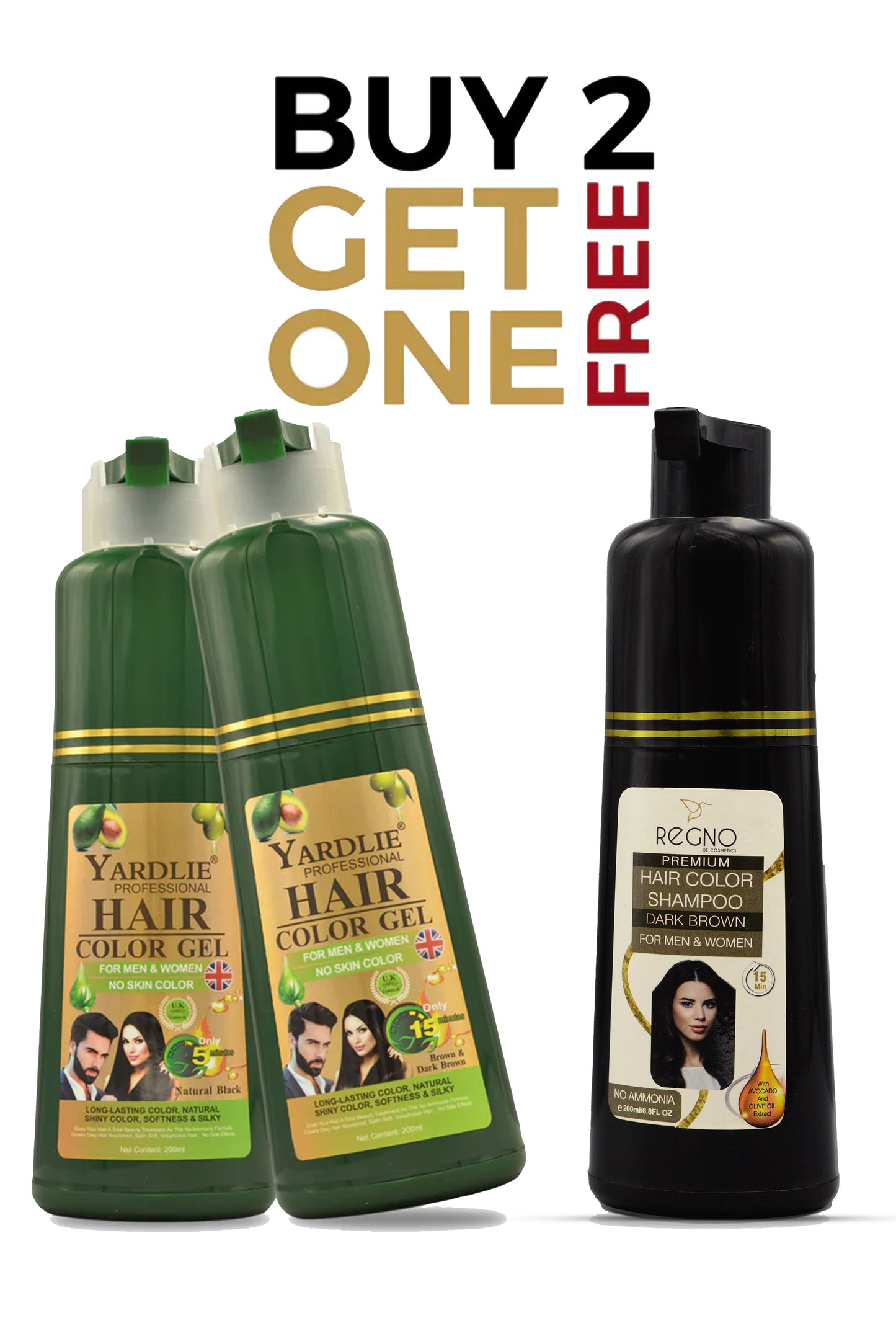 Limited Time Offer Buy 2 Yardlie Hair Color Gel and Get Free Regno Premium Dark Brown Shampoo.