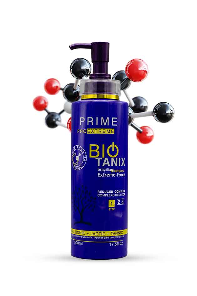 Prime ProExtreme Bio Tanix Brazilian Shampoo Extreme Force Step 1 500ml, Blue bottle of Bio Tanix Prime on a white background