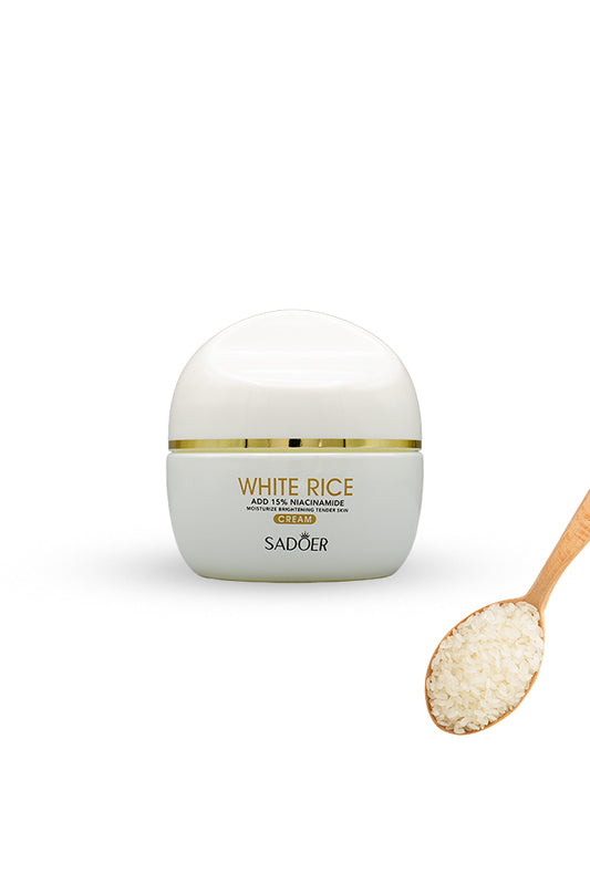 Sadoer White Rice cream jar with spoon of rice grains background

Select 89 more words to run Humanizer., Jar of white rice powder with a wooden spoon filled with rice on a white background