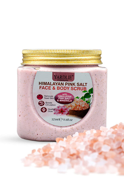 Yardlie Professional Himalayan Pink Salt Face and Body Scrub 325ml jar with Himalayan pink salt and minerals