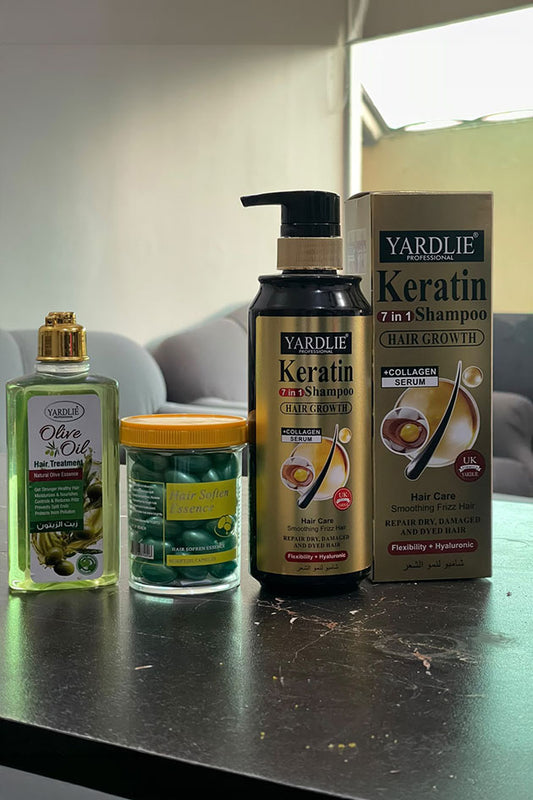 Yardlie Keratin Hair Care Combo – Shampoo + Olive Oil + Softening Capsules (Save Rs. 1,148)