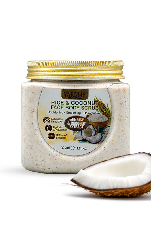 Yardlie Professional Rice and Coconut Face and Body Scrub 325ml jar with rice and coconut extract