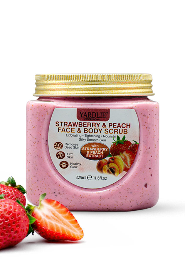 Yardlie Professional Strawberry and Peach Face and Body Scrub 325ml jar with strawberry and peach extract