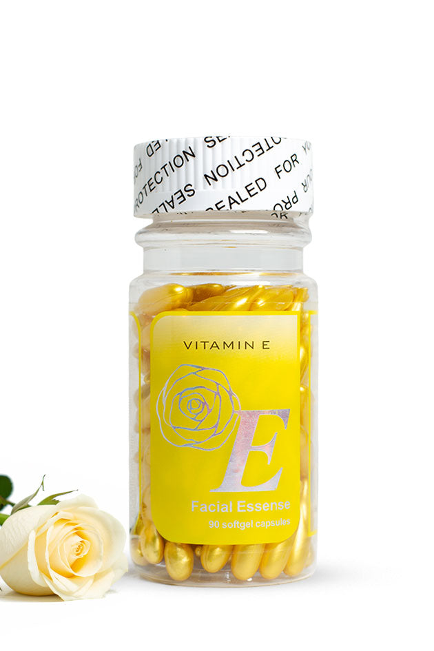 Yardlie Vitamin E Facial Essence jar of 90 golden softgel capsules for face, neck and body